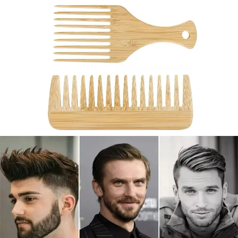 Lot de 2 Peignes en Bambou Naturel – Écologique & Antistatique pour Cheveux Bouclés, Lisses & Crépus