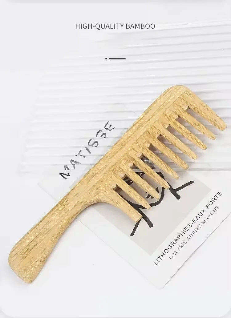 Lot de 2 Peignes en Bambou Naturel – Écologique & Antistatique pour Cheveux Bouclés, Lisses & Crépus
