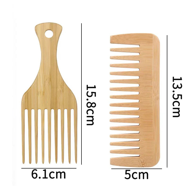 Lot de 2 Peignes en Bambou Naturel – Écologique & Antistatique pour Cheveux Bouclés, Lisses & Crépus