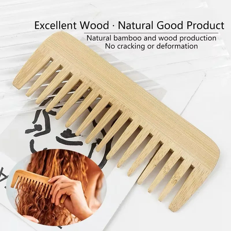 Lot de 2 Peignes en Bambou Naturel – Écologique & Antistatique pour Cheveux Bouclés, Lisses & Crépus