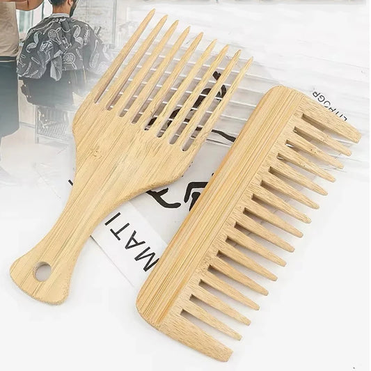 Lot de 2 Peignes en Bambou Naturel – Écologique & Antistatique pour Cheveux Bouclés, Lisses & Crépus