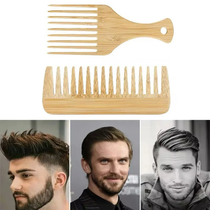Lot de 2 Peignes en Bambou Naturel – Écologique & Antistatique pour Cheveux Bouclés, Lisses & Crépus