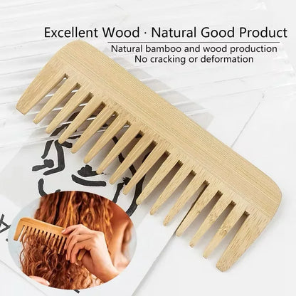 Lot de 2 Peignes en Bambou Naturel – Écologique & Antistatique pour Cheveux Bouclés, Lisses & Crépus